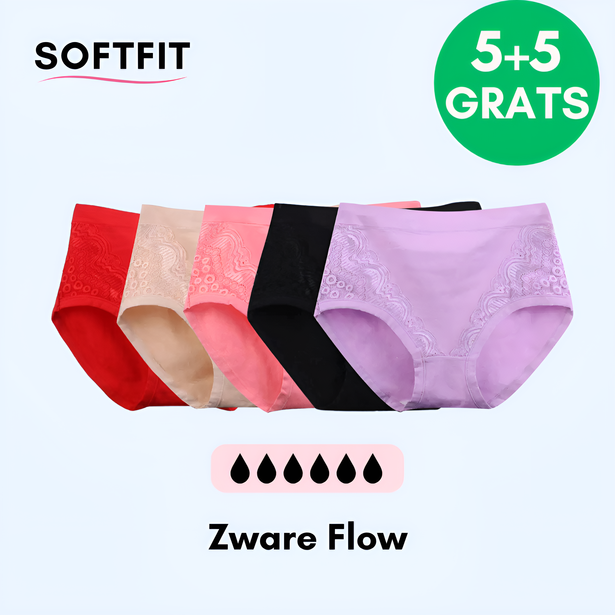 SoftFit l Läckagesäkra underkläder (5+5 Gratis) Mix
